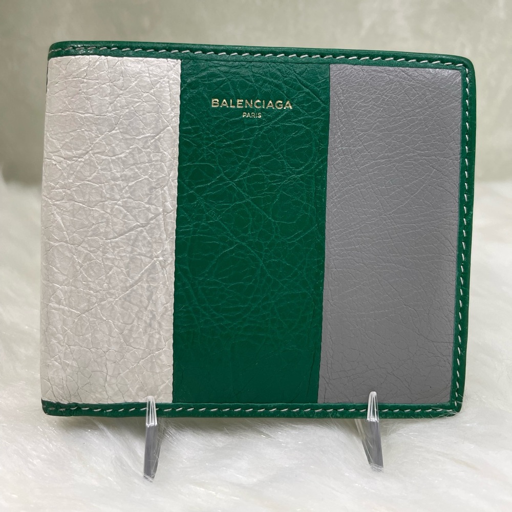 Balenciaga 2018 Bazar Striped-Textured Leather Bi Fold Wallet